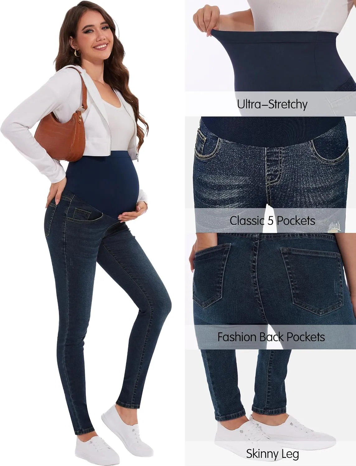 PACBREEZE Women's Maternity Jeans Over Belly Skinny Stretchy Denim Pants Comfy Slim Pregnancy Pants
