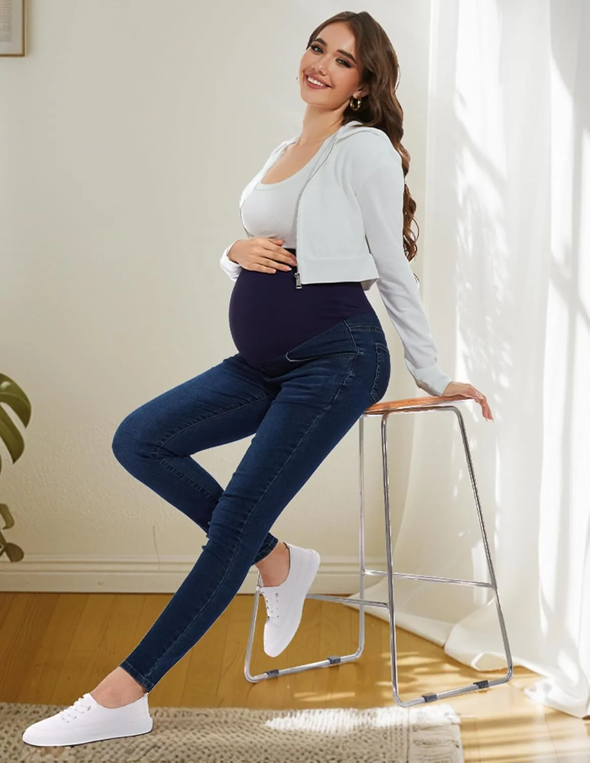 PACBREEZE Women's Maternity Jeans Over Belly Skinny Stretchy Denim Pants Comfy Slim Pregnancy Pants