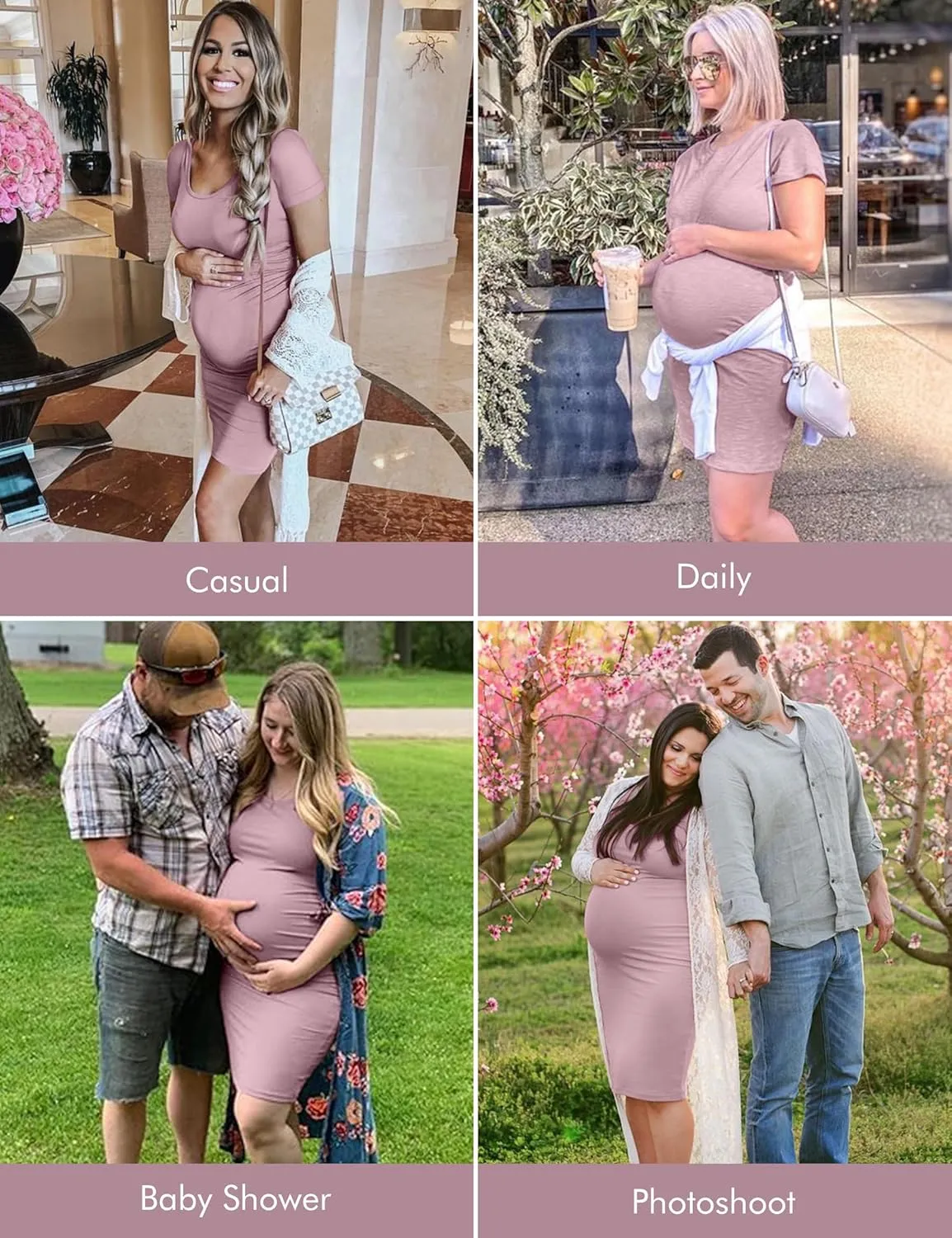 Peauty Everyday Essentials Maternity Bodycon Dress Side Ruch & Short Sleeve Dress for Baby Shower Daily (S-2XL)