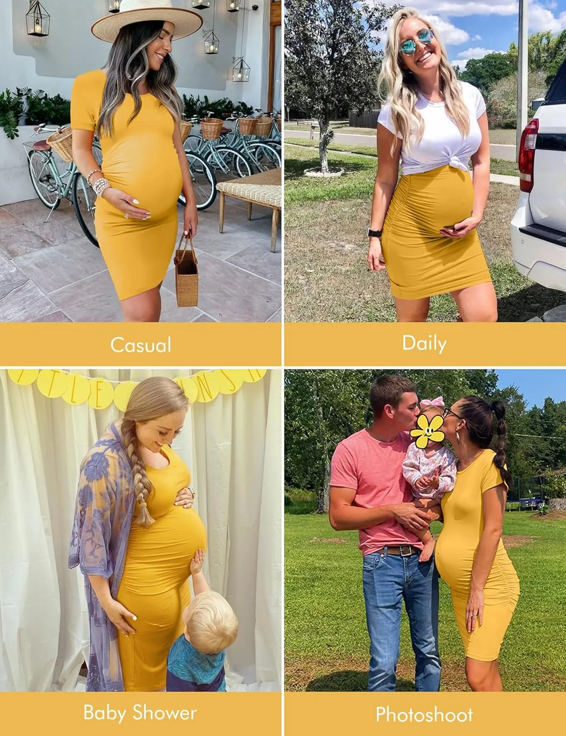 Peauty Everyday Essentials Maternity Bodycon Dress Side Ruch & Short Sleeve Dress for Baby Shower Daily (S-2XL)