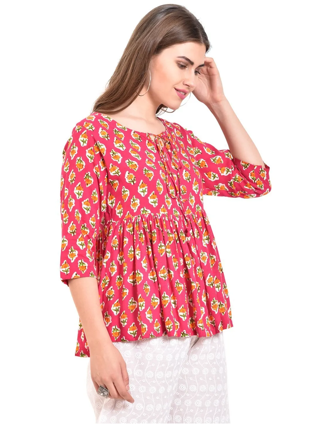 Pink  Printed Rayon Top for Women