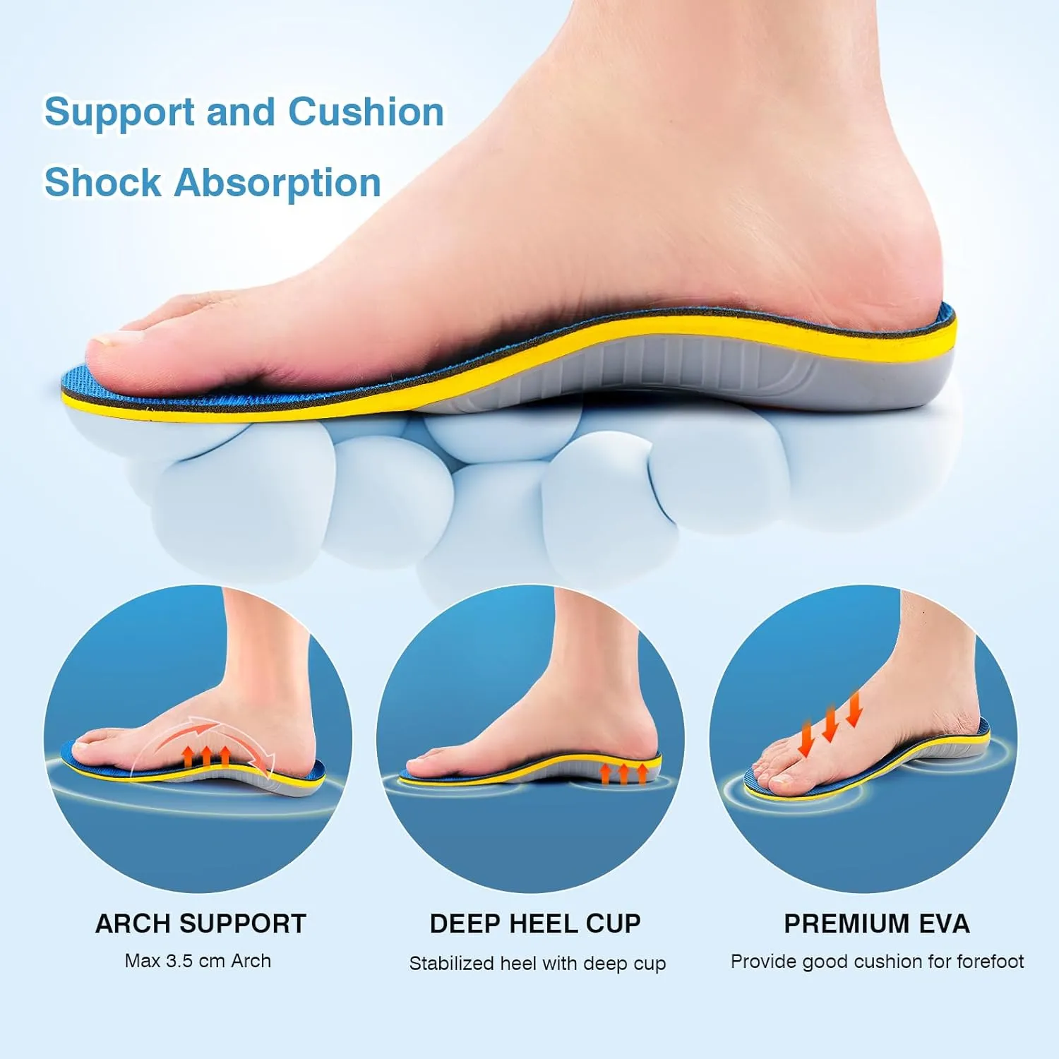 Plantar Fasciitis Insoles Arch Support Inserts Orthotics for Flat Feet Arch Pain Pronation for Work Boot Shoe for Men Women (Men 10-10 1/2 | Women 12-12 1/2-(290mm))