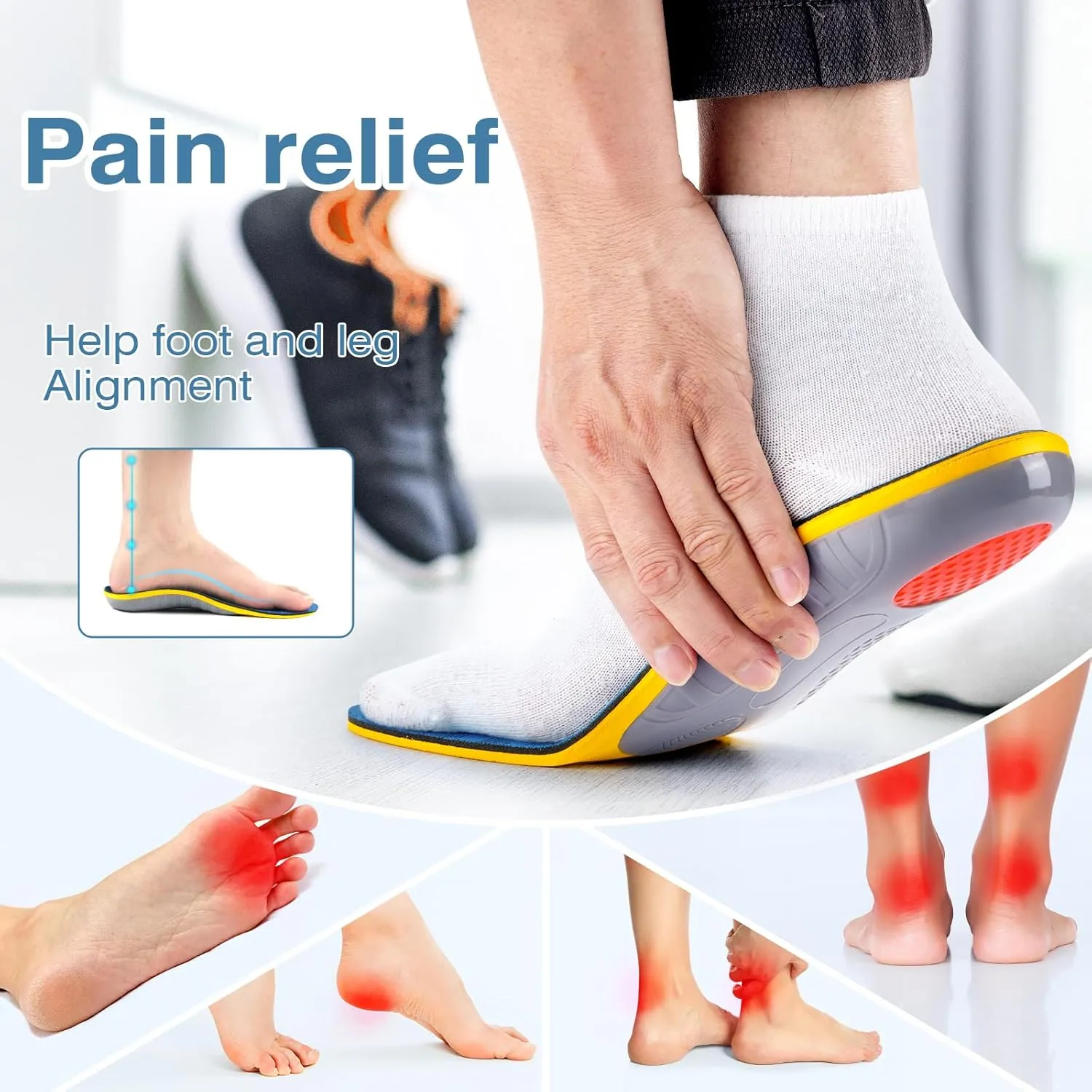Plantar Fasciitis Insoles Arch Support Inserts Orthotics for Flat Feet Arch Pain Pronation for Work Boot Shoe for Men Women (Men 10-10 1/2 | Women 12-12 1/2-(290mm))