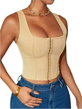 SOLY HUX Women's Sexy Corset Top Corset Tank Clubwear Sleeveless Scoop Neck Crop Tops