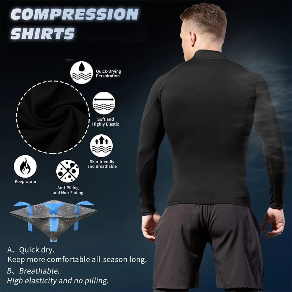 SPVISE 1 or 2 Pack Men's Compression Shirts Long Sleeve Athletic Workout T-Shirts Cool Dry Undershirts Turtle Neck Gym Tops