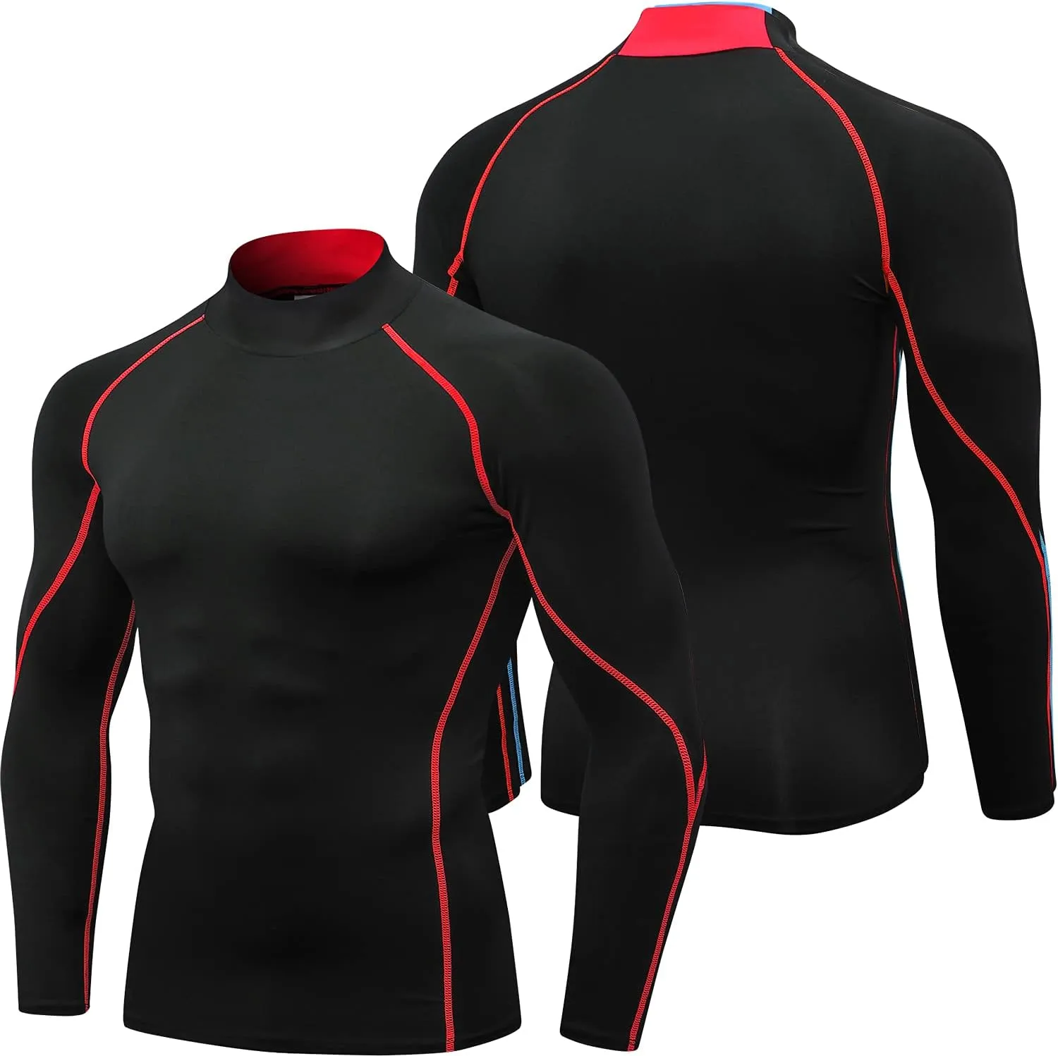 SPVISE 1 or 2 Pack Men's Compression Shirts Long Sleeve Athletic Workout T-Shirts Cool Dry Undershirts Turtle Neck Gym Tops