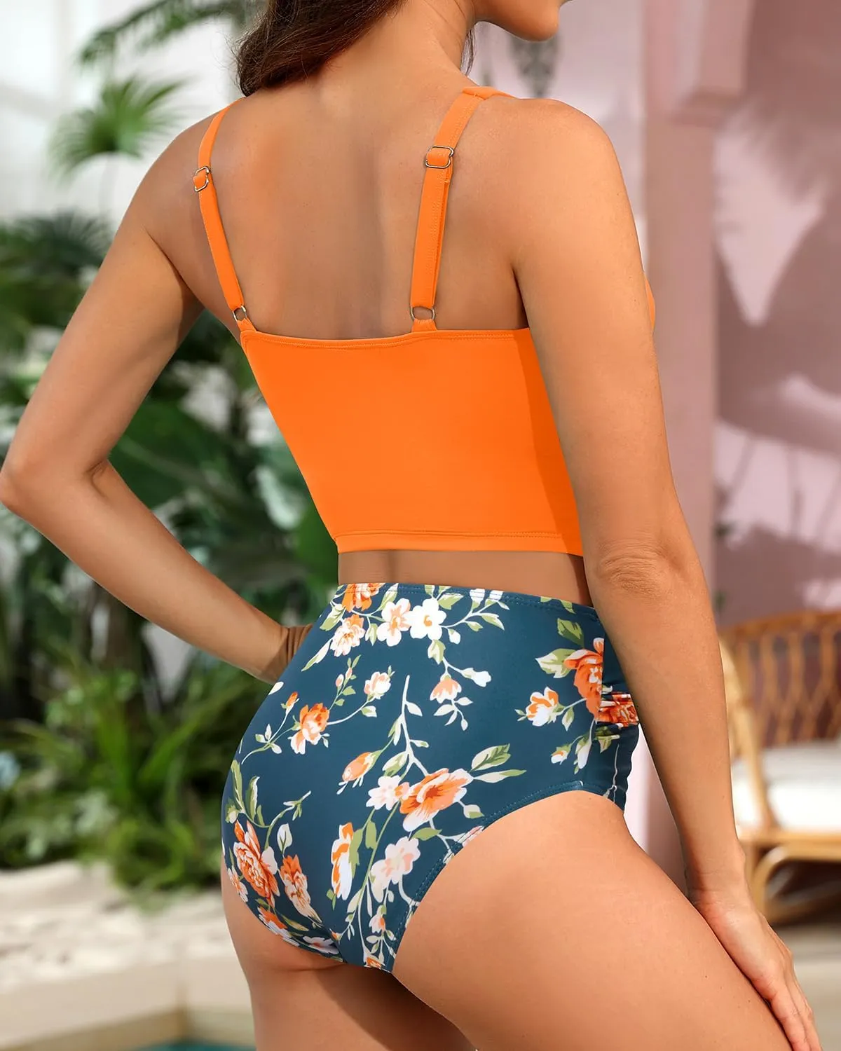Tempt Me Women Two Piece Tankini Swimsuits - Crop Swim Top with High Waisted Bottom Tummy Control Bathing Suits Swimwear
