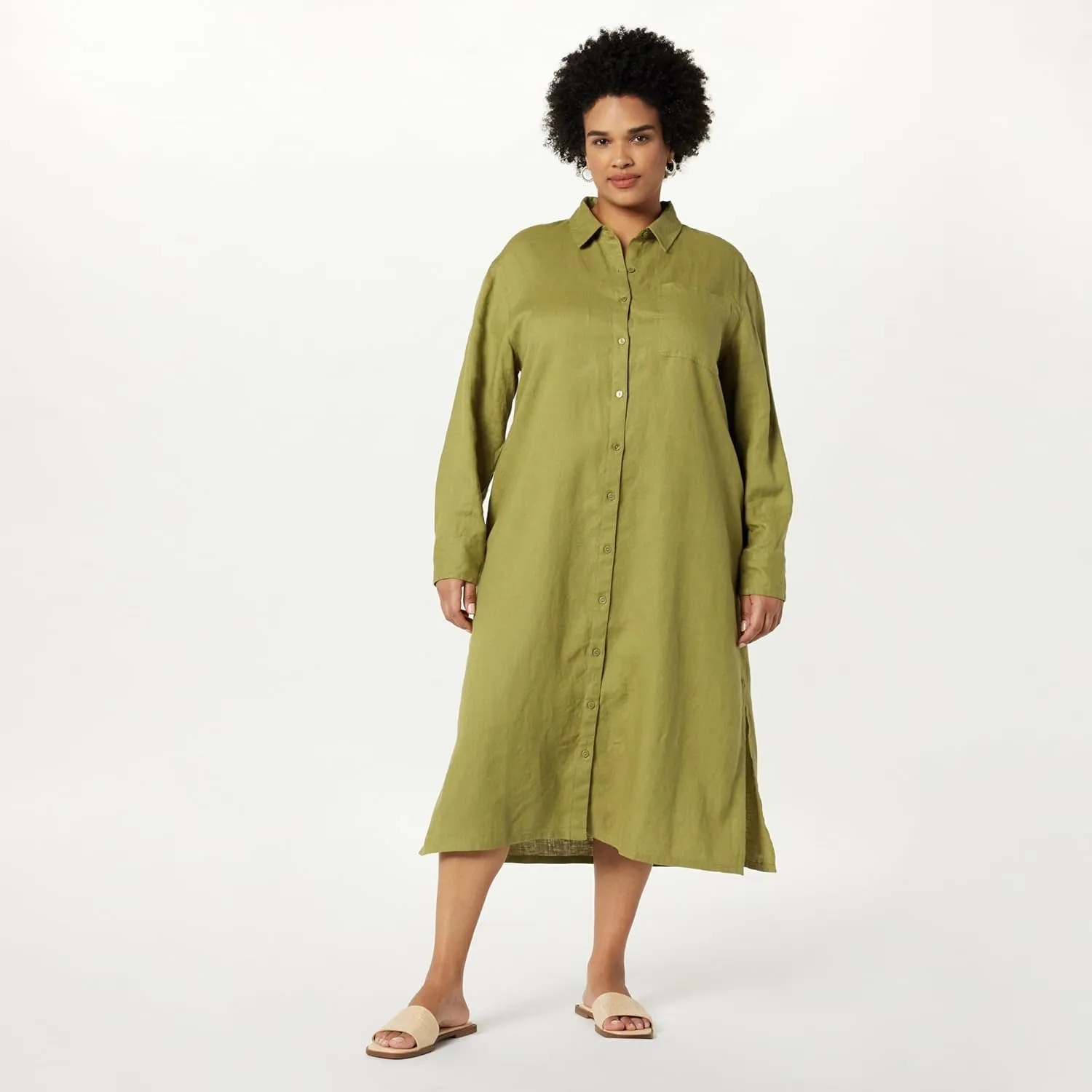 The Drop Women's Fiona Relaxed Linen Midi Shirt Dress