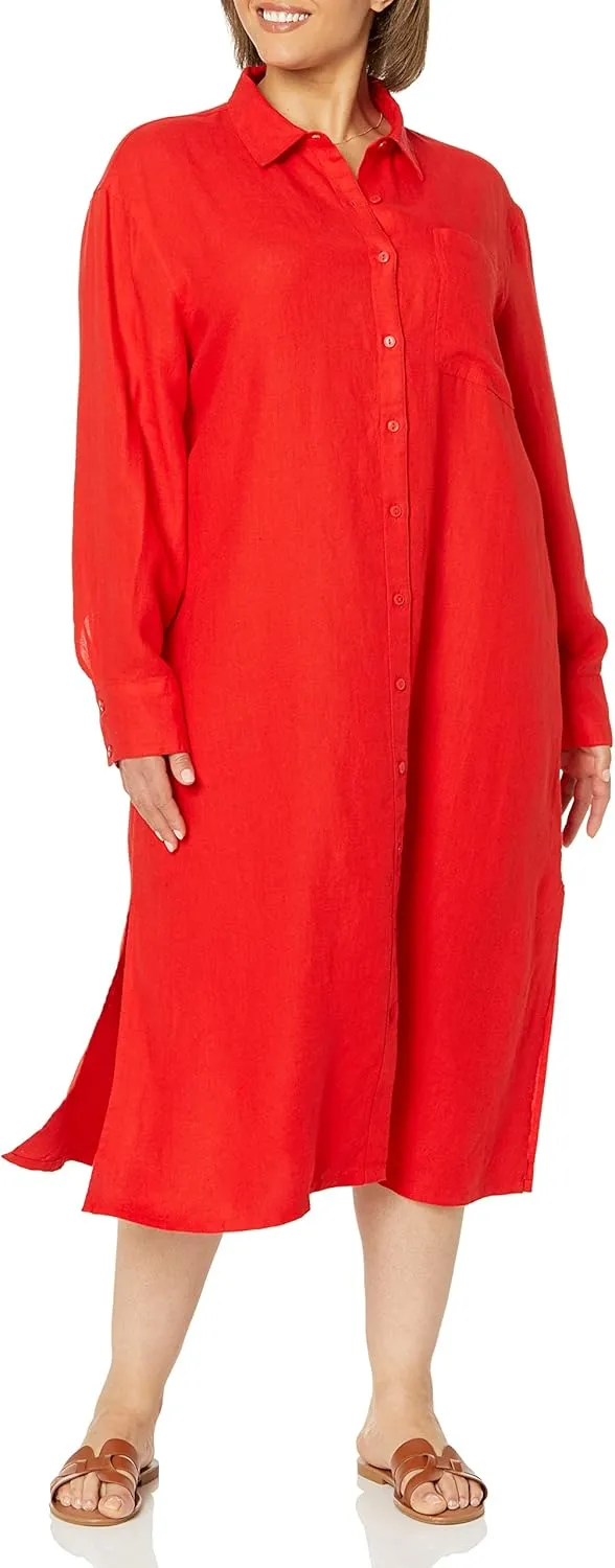 The Drop Women's Fiona Relaxed Linen Midi Shirt Dress
