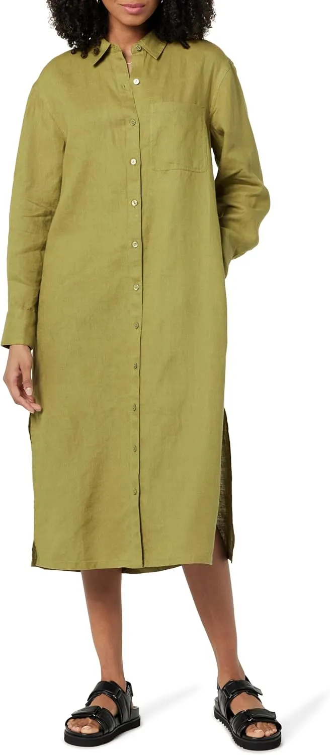 The Drop Women's Fiona Relaxed Linen Midi Shirt Dress