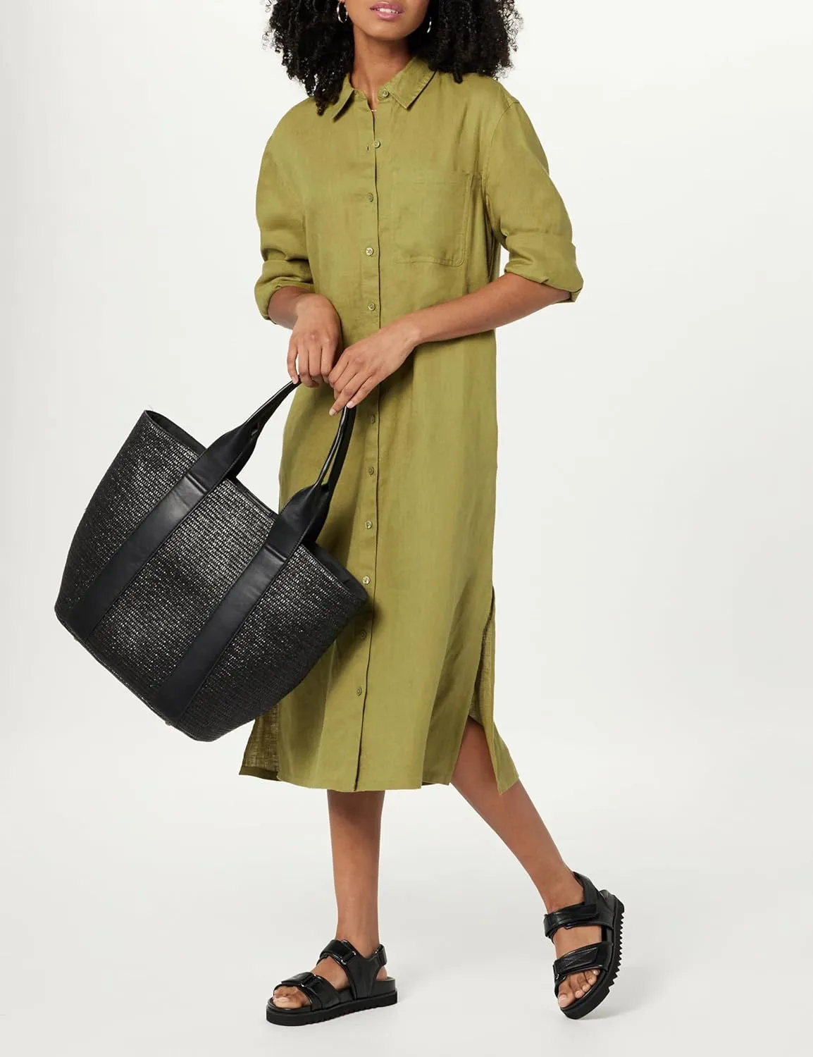 The Drop Women's Fiona Relaxed Linen Midi Shirt Dress
