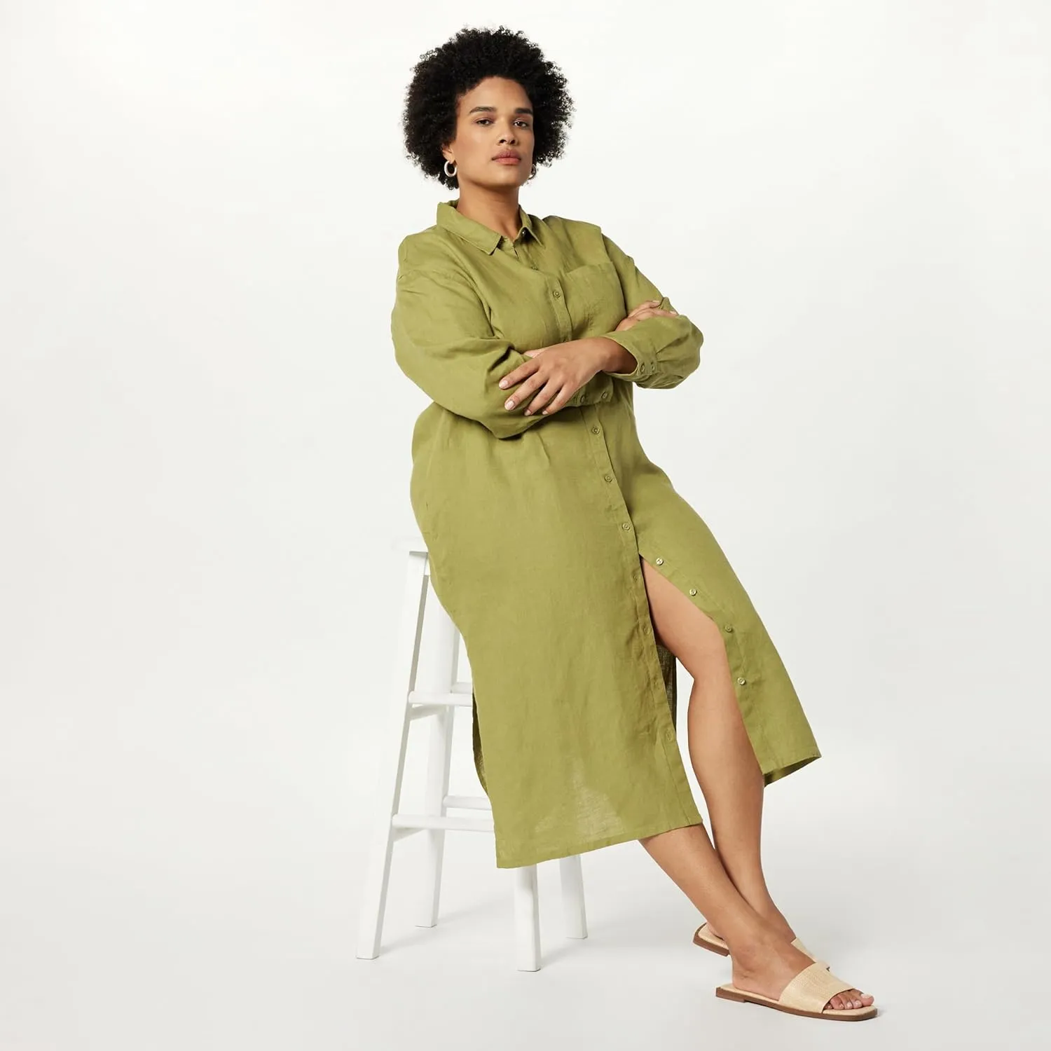 The Drop Women's Fiona Relaxed Linen Midi Shirt Dress