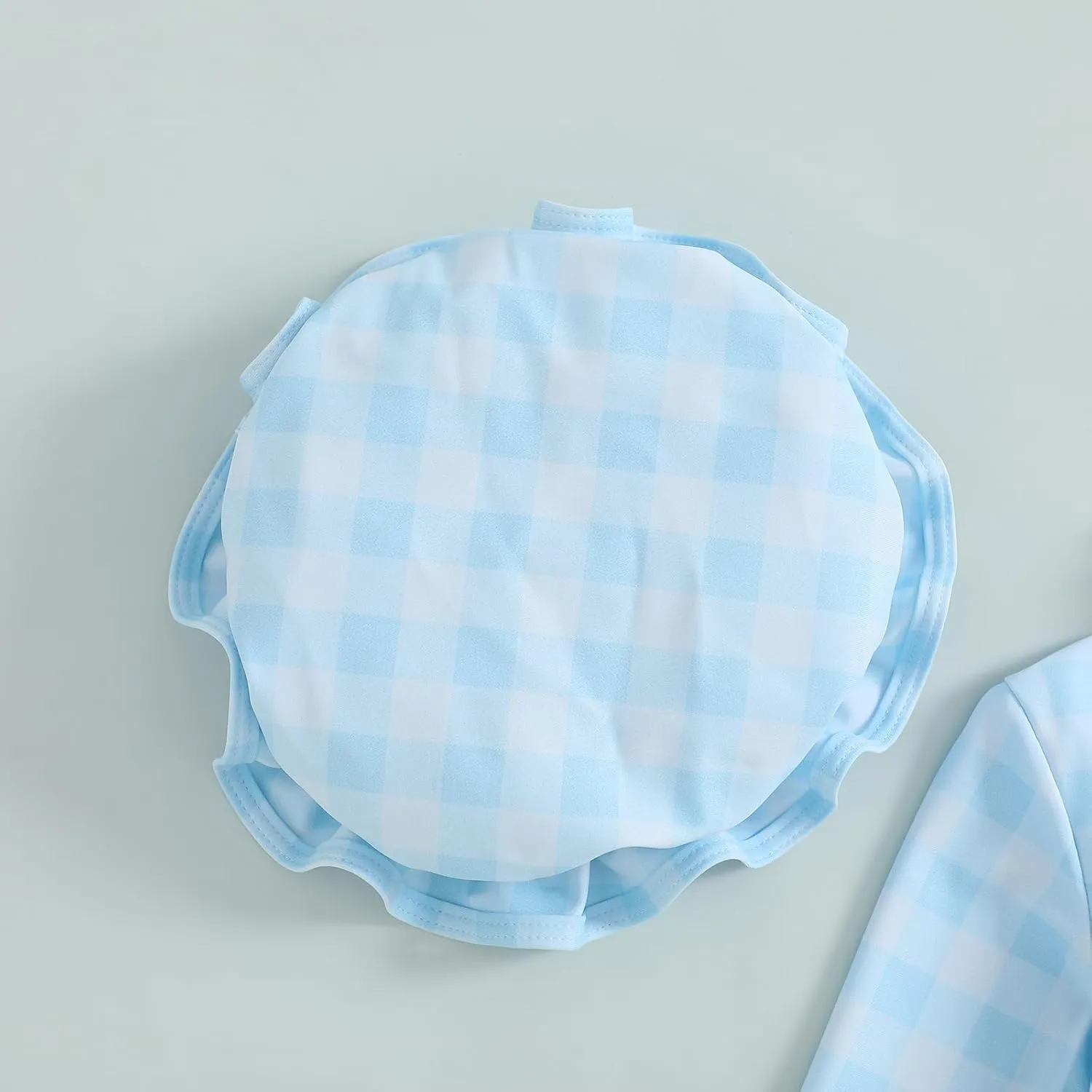 Toddler Baby Girl One Piece Swimsuit Checkered Print Long Sleeve One Piece Rash Guard Ruffle Swimsuit with Hat Set