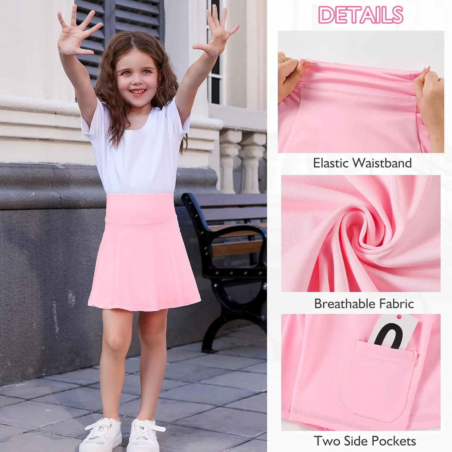 Toddler Girls Skirts Skorts Built in Shorts Baby Summer Flowy Tennis Athletic Skirts Skorts for Girls with Pockets