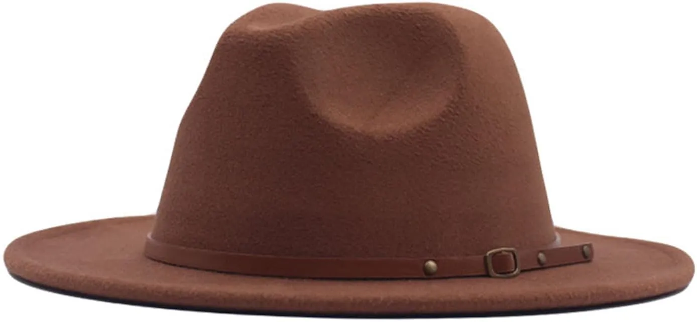 VESNIBA Womens Fedora Panama Wool Belt Classic Hat Buckle Hat Floppy Wide Caps Chew Hat