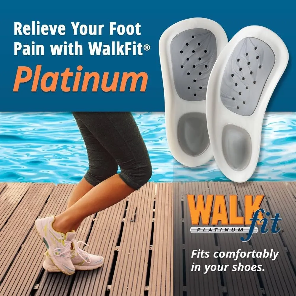 WalkFit Platinum Foot Orthotics Plantar Fasciitis Arch Support Insoles Relieve Foot Back Hip Leg and Knee Pain Improve Balance Alignment FSA HSA Eligible (Men 11-11.5 / Women 12-12)