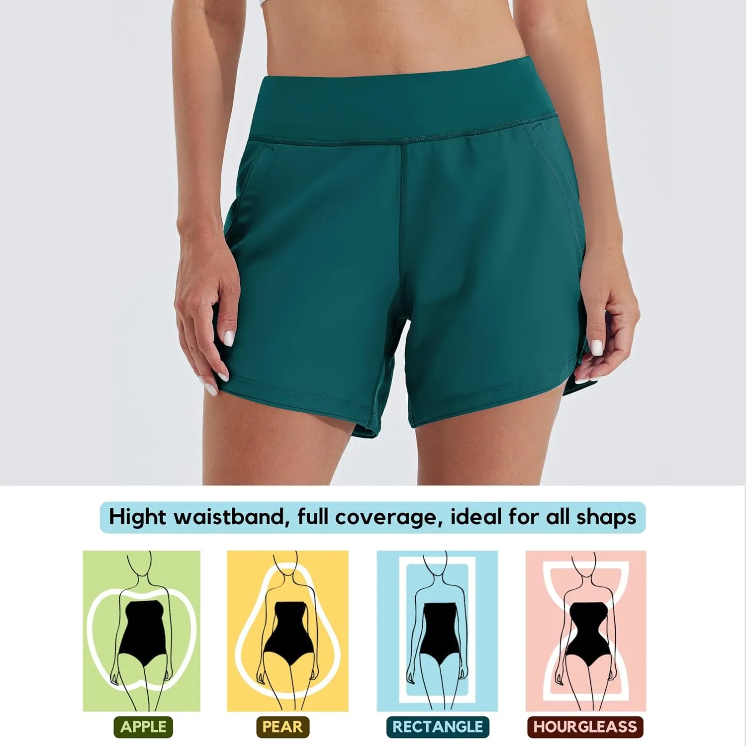 Willit Women's 5" Swim Board Shorts Quick Dry Beach Swimming Shorts UPF 50  High Waisted Liner Pockets