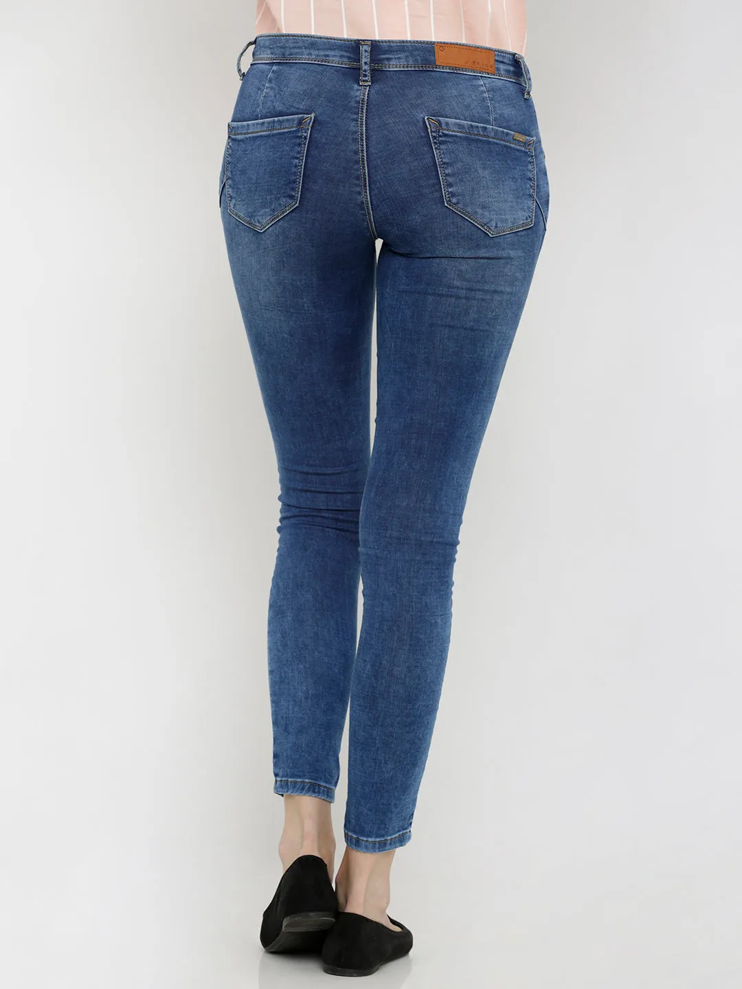 Women Blue Mid-Rise Push Up Super Skinny Jeans