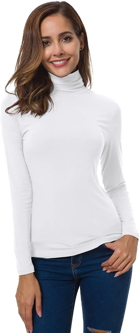 Women Long Sleeve Turtleneck Slim Fitted Based Layer Lightweight Active Shirt Pullover Tops