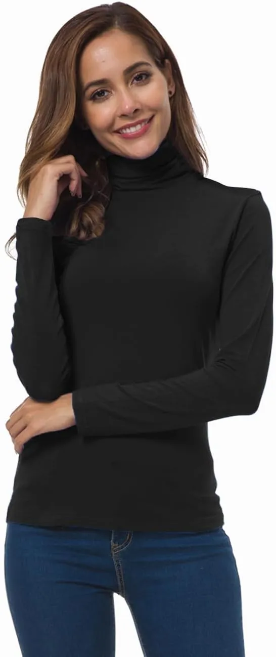Women Long Sleeve Turtleneck Slim Fitted Based Layer Lightweight Active Shirt Pullover Tops