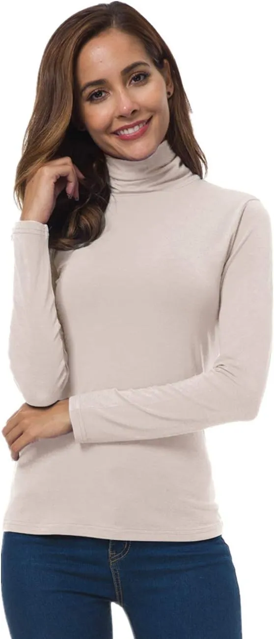 Women Long Sleeve Turtleneck Slim Fitted Based Layer Lightweight Active Shirt Pullover Tops