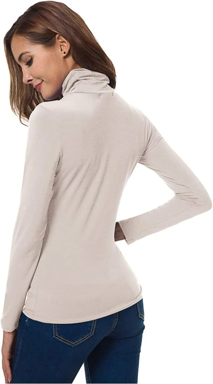 Women Long Sleeve Turtleneck Slim Fitted Based Layer Lightweight Active Shirt Pullover Tops
