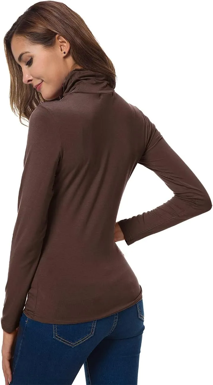 Women Long Sleeve Turtleneck Slim Fitted Based Layer Lightweight Active Shirt Pullover Tops