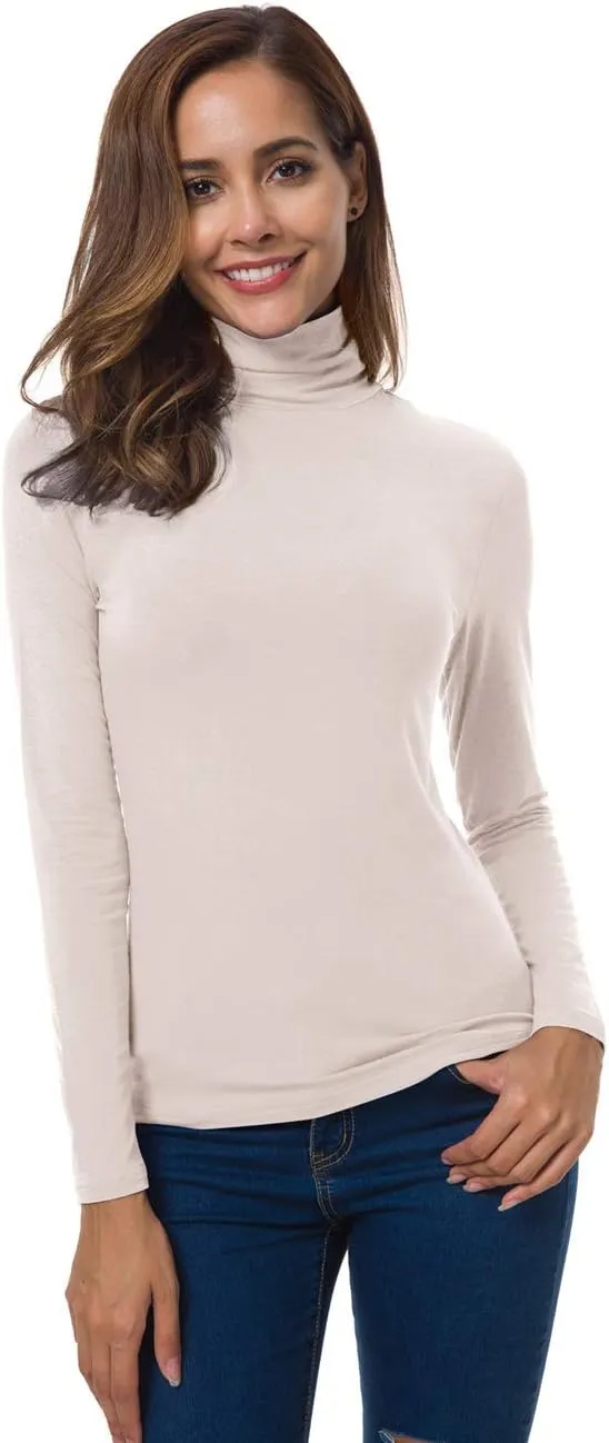 Women Long Sleeve Turtleneck Slim Fitted Based Layer Lightweight Active Shirt Pullover Tops