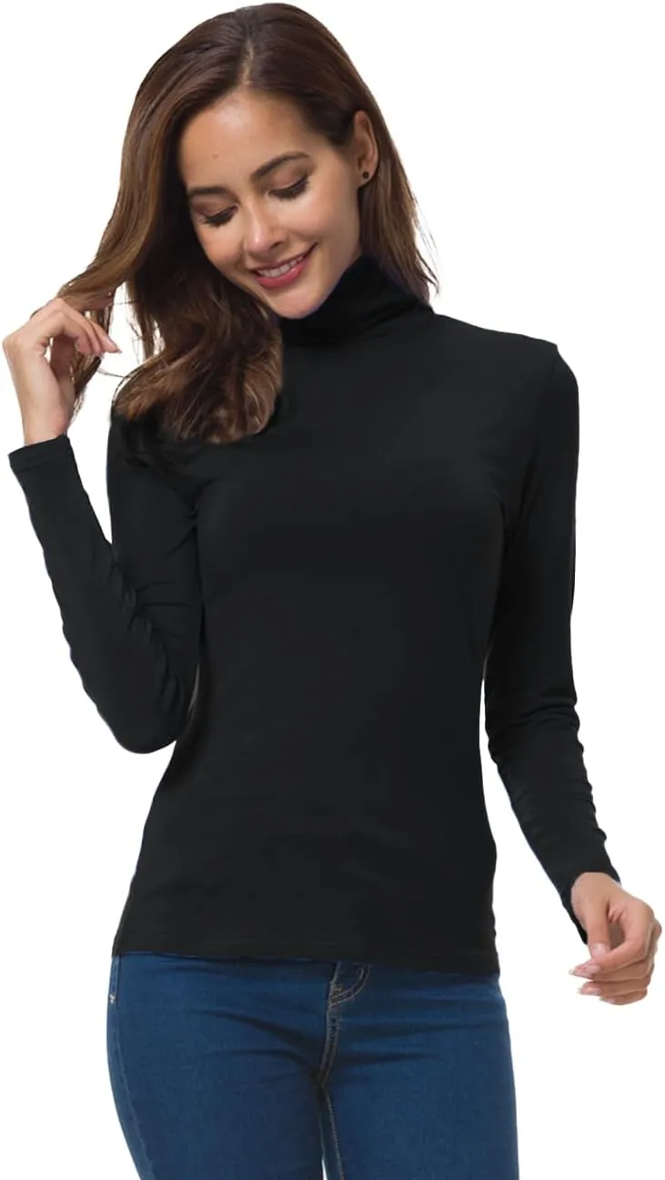 Women Long Sleeve Turtleneck Slim Fitted Based Layer Lightweight Active Shirt Pullover Tops