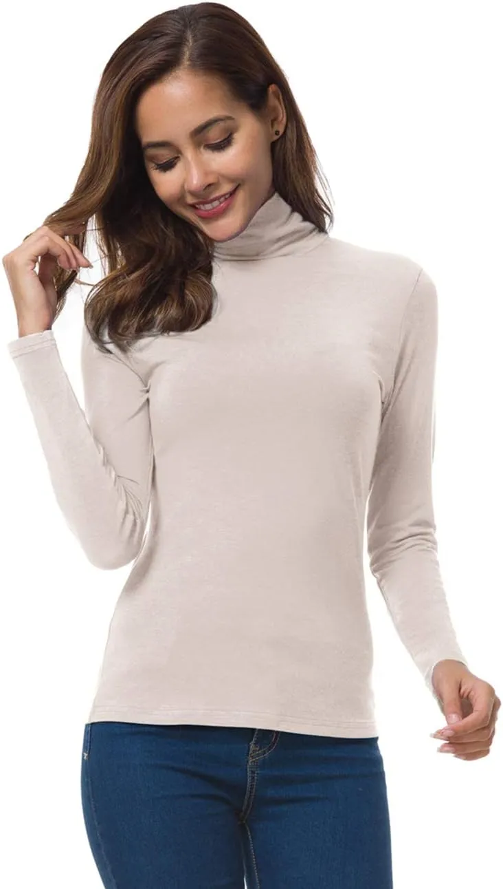 Women Long Sleeve Turtleneck Slim Fitted Based Layer Lightweight Active Shirt Pullover Tops