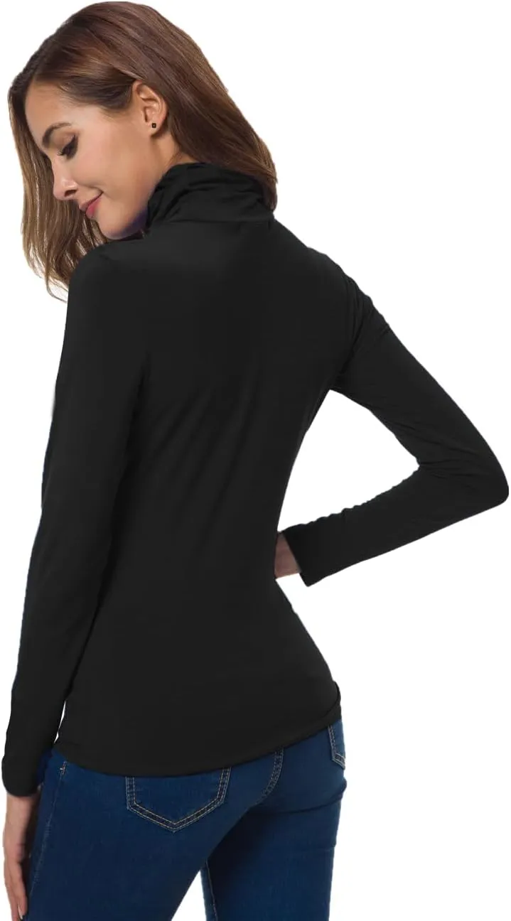 Women Long Sleeve Turtleneck Slim Fitted Based Layer Lightweight Active Shirt Pullover Tops